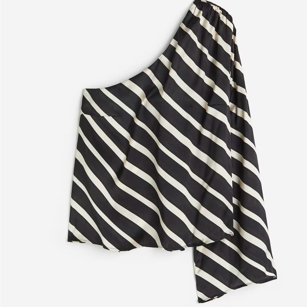 H&M Black and Cream  Asymmetrical One-Shoulder Stripe Top